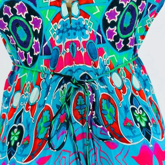 Shahida Parides Convertible Blue Multi Printed Silk Maxi Dress Eclectic One Size - Picture 8 of 10